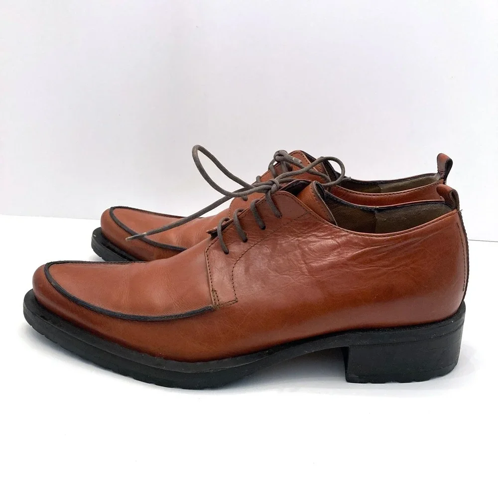 Pawelk's Juno Lace Up Oxford Apron Toe Brown Leather EU 43 US‎ Mens 10 Italy